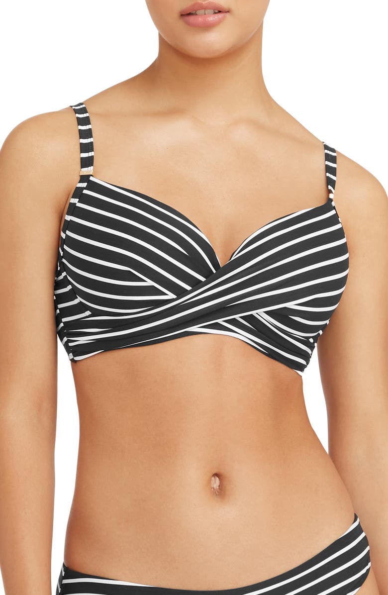 Sea Level Stripe Cross Front D- & DD-Cup Molded Bikini Top, Main, color,