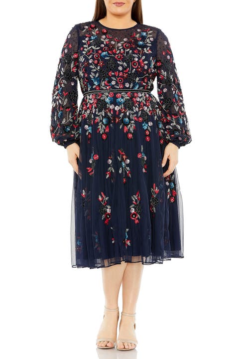 Long Sleeve Beaded Cocktail Dress