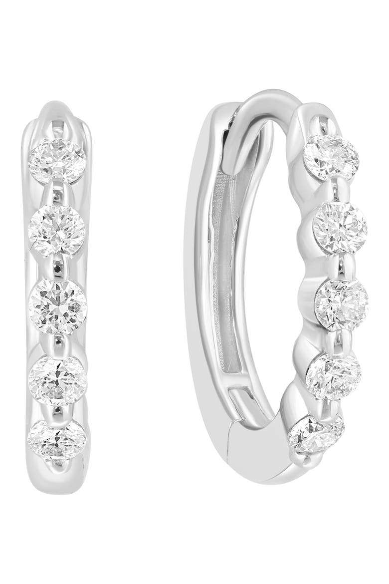 Sterling Silver Diamond Huggie Hoop Earrings, Main, color, SILVER