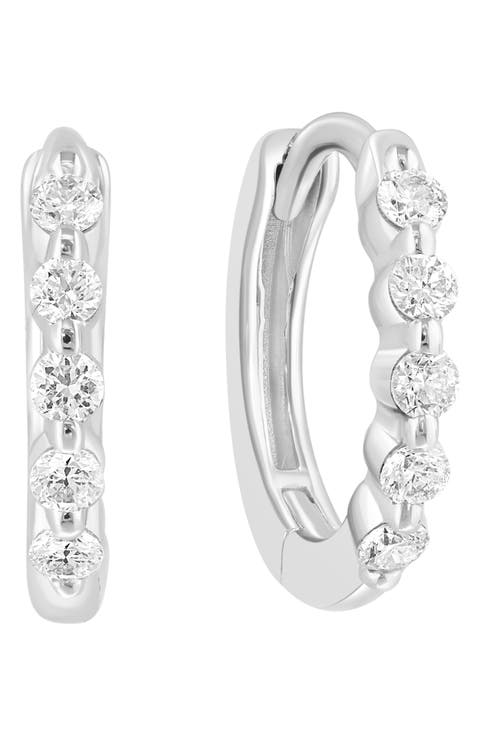 Sterling Silver Diamond Huggie Hoop Earrings