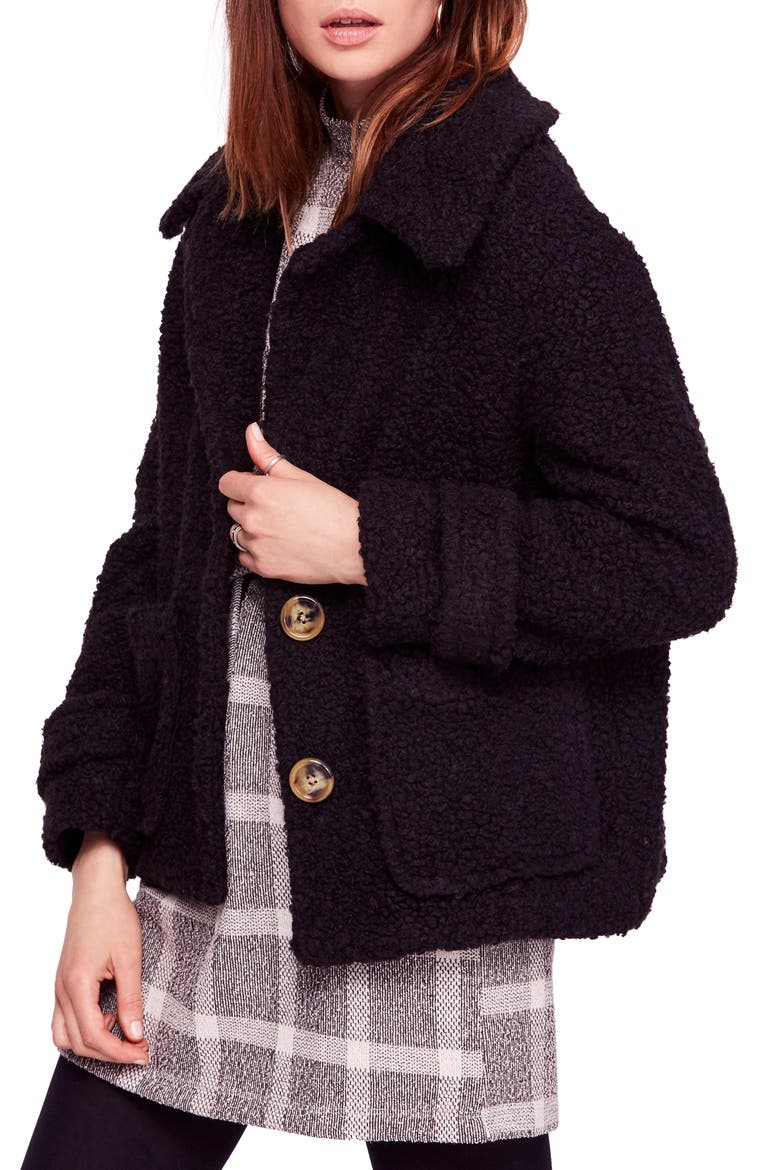 So Soft Teddy Coat, Main, color, BLACK