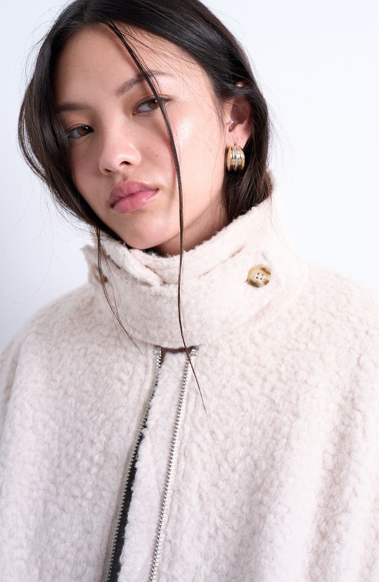 Topshop Bouclé Tab Detail Bomber Jacket, Alternate, color,