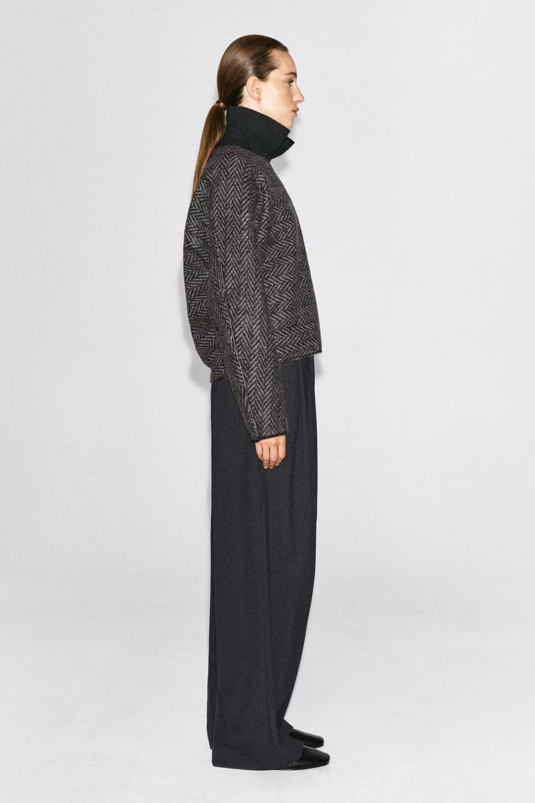 Sculpted Wool-Herringbone Zip-Up Jacket, Alternate, color, GRAY / BLACK