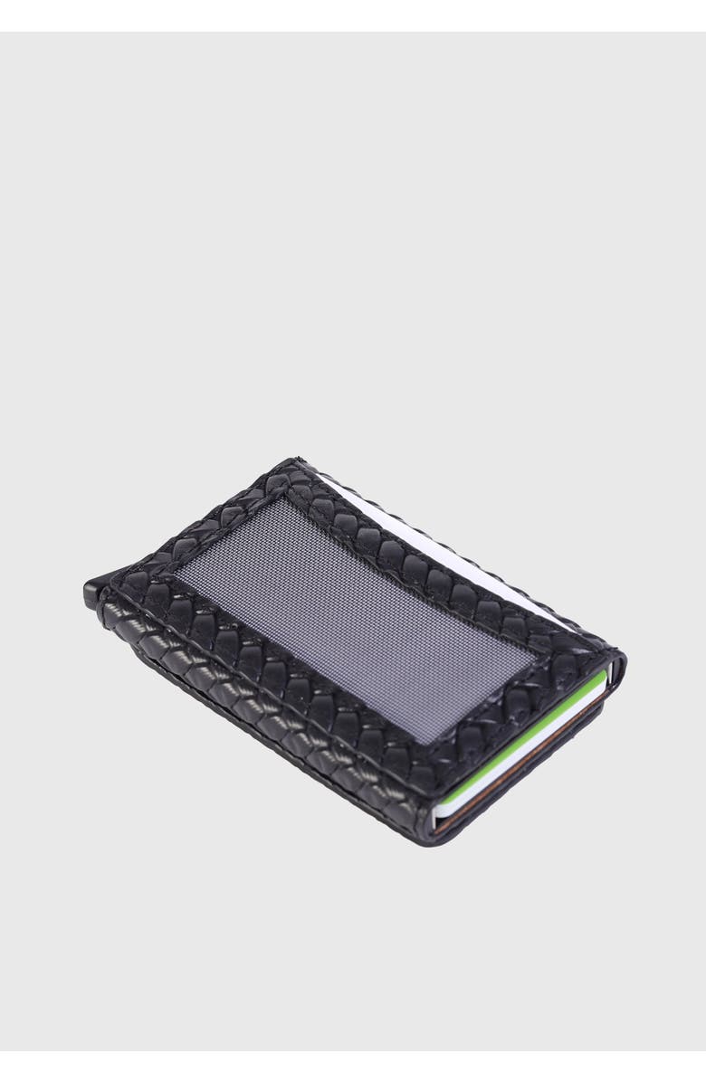 Furniq UK Genuine Leather Weave Pattern Card Holder, Alternate, color, Black