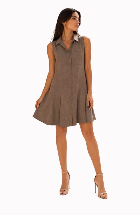 Two Pocket Sleeveless Shirtdress