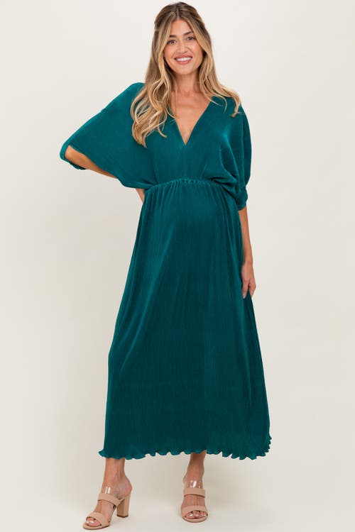 Pinkblush Pleated Satin Dolman Sleeve Maxi Dress In Green
