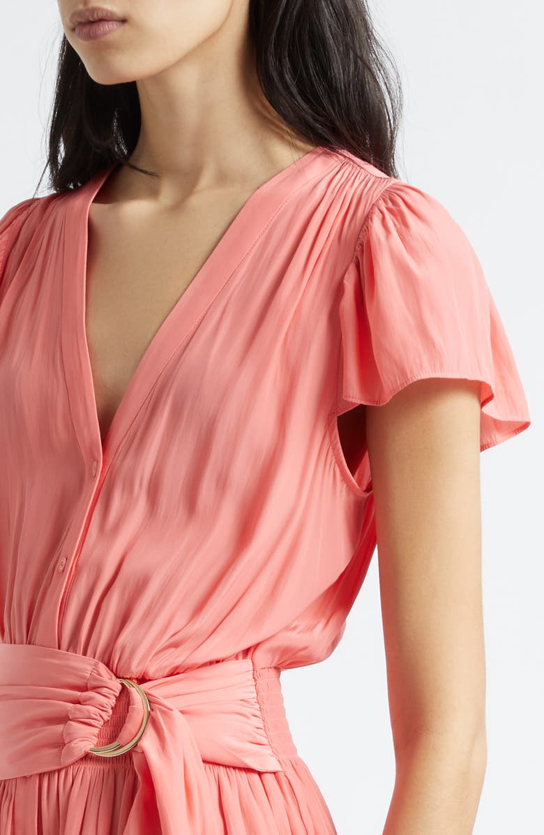Ramy Brook Aster Belted Ruffle Minidress, Alternate, color, Coral