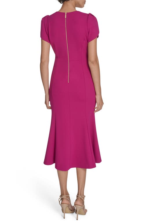 Calvin Klein Tulip Sleeve Crepe A-line Midi Dress In Purple