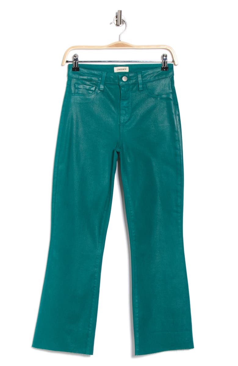 L'AGENCE Kendra Coated High Waist Crop Flare Jeans, Alternate, color, Dark Teal Coated
