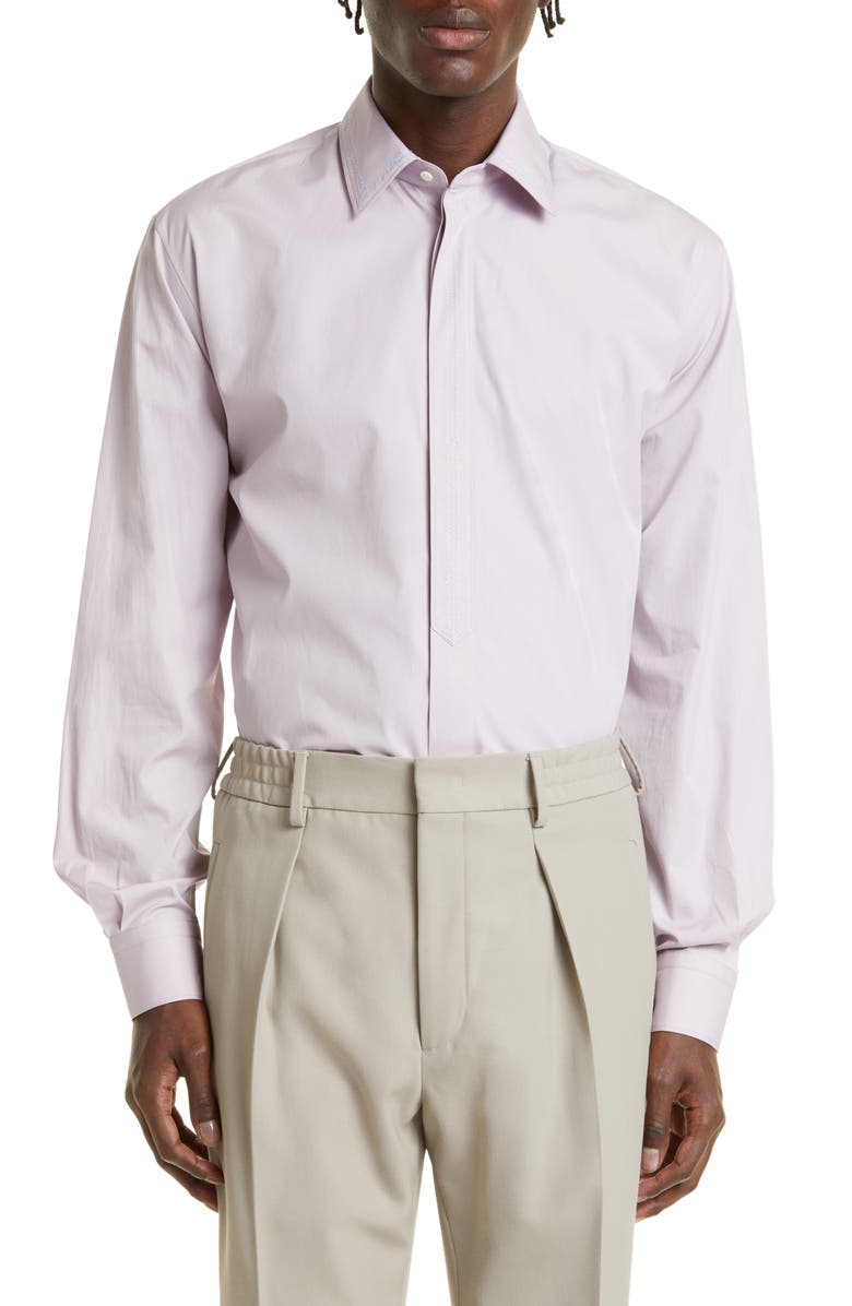 Fendi Men's Logo Embroidered Cotton Poplin Button-Up Shirt, Main, color, 