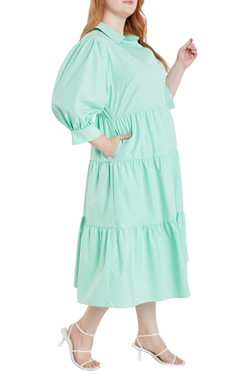 English Factory Tiered Midi Shirtdress, Alternate, color, Mint