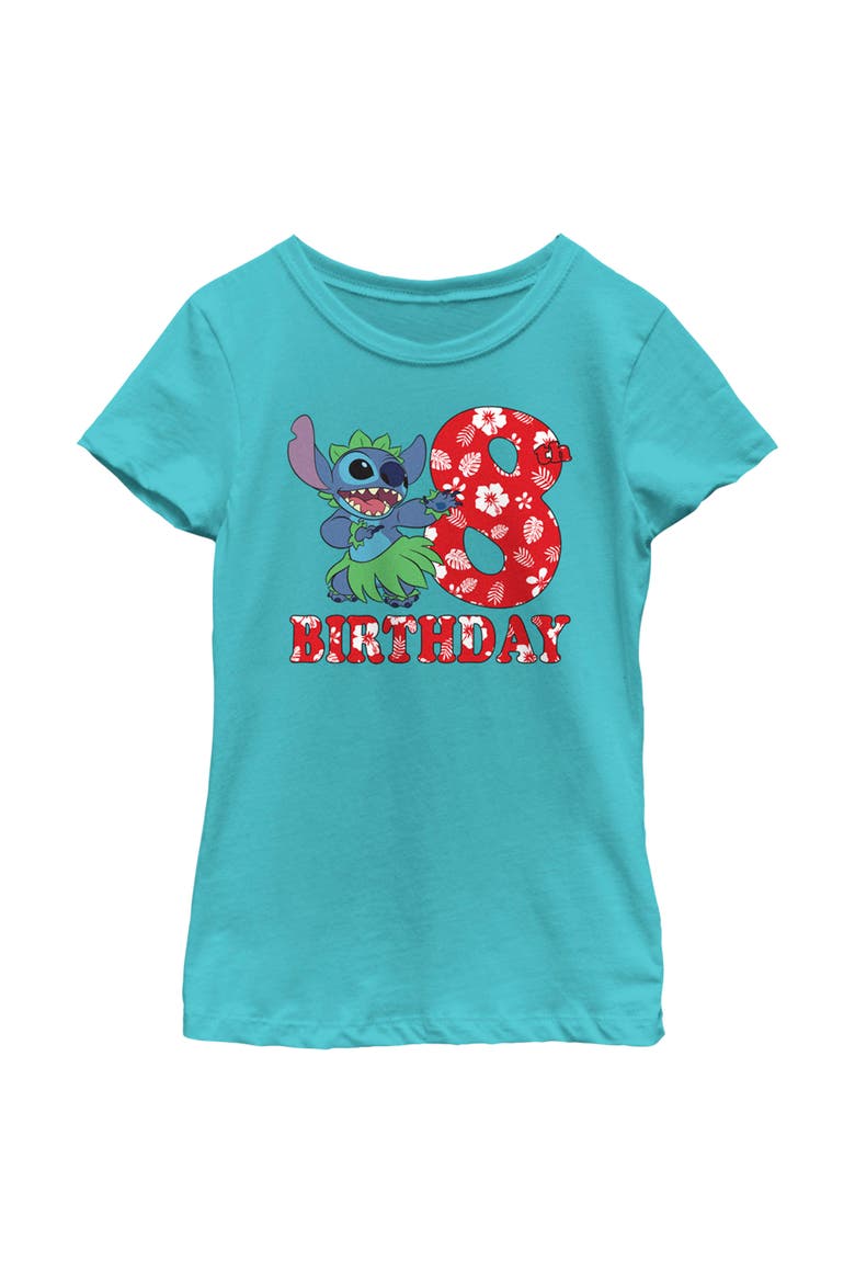 Girl's Lilo & Stitch 8th Birthday Hula Dance  Graphic T-Shirt, Main, color, Tahiti Blue
