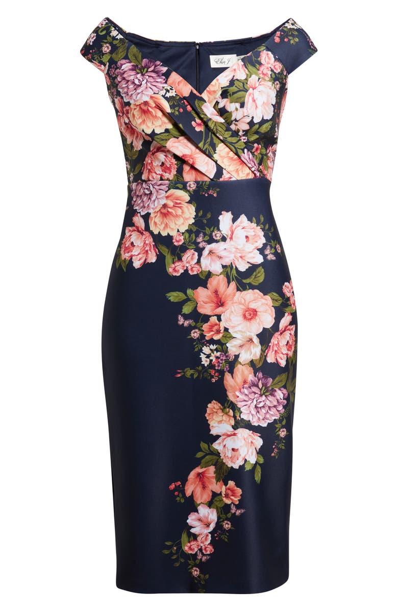 Eliza J Floral Print Scuba Sheath Dress, Alternate, color, Navy