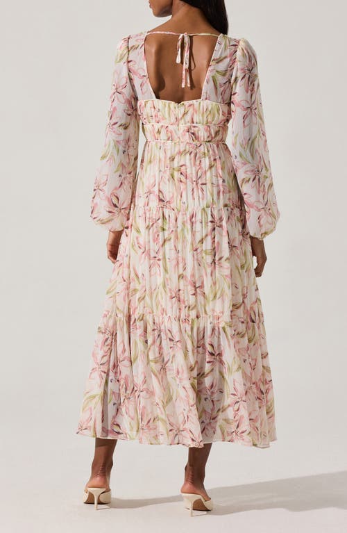 Astr The Label Floral Long Sleeve Tiered Dress In Pink Floral