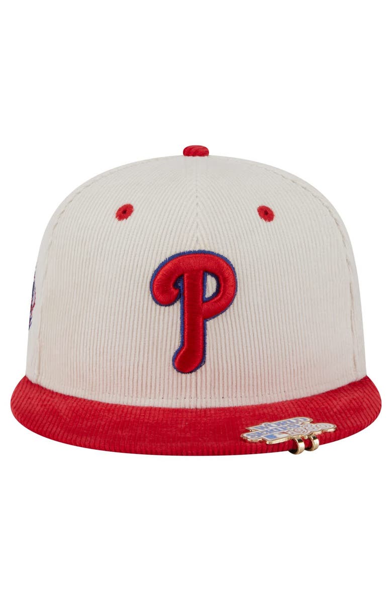 New Era Men's New Era Cream/Red Philadelphia Phillies Two-Tone Corduroy 59FIFTY Fitted Hat, Alternate, color, Cream