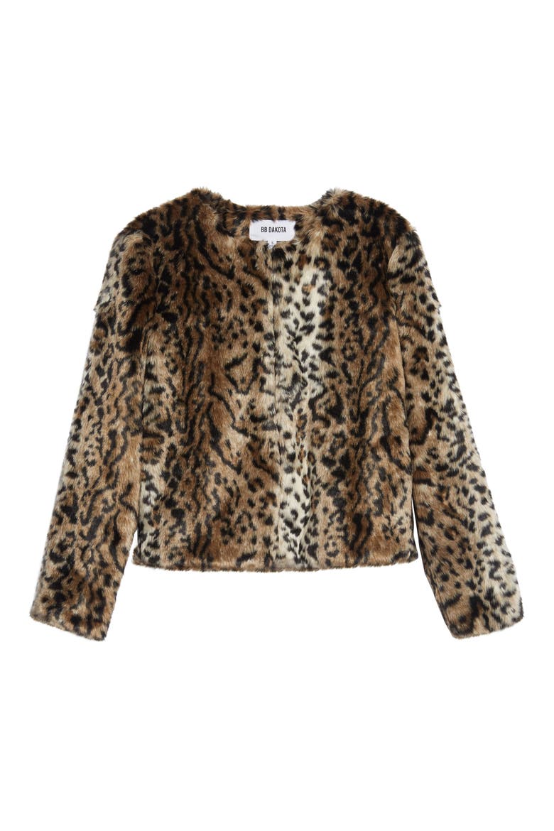 BB Dakota McKinley Leopard Print Faux Fur Jacket, Alternate, color, BROWN
