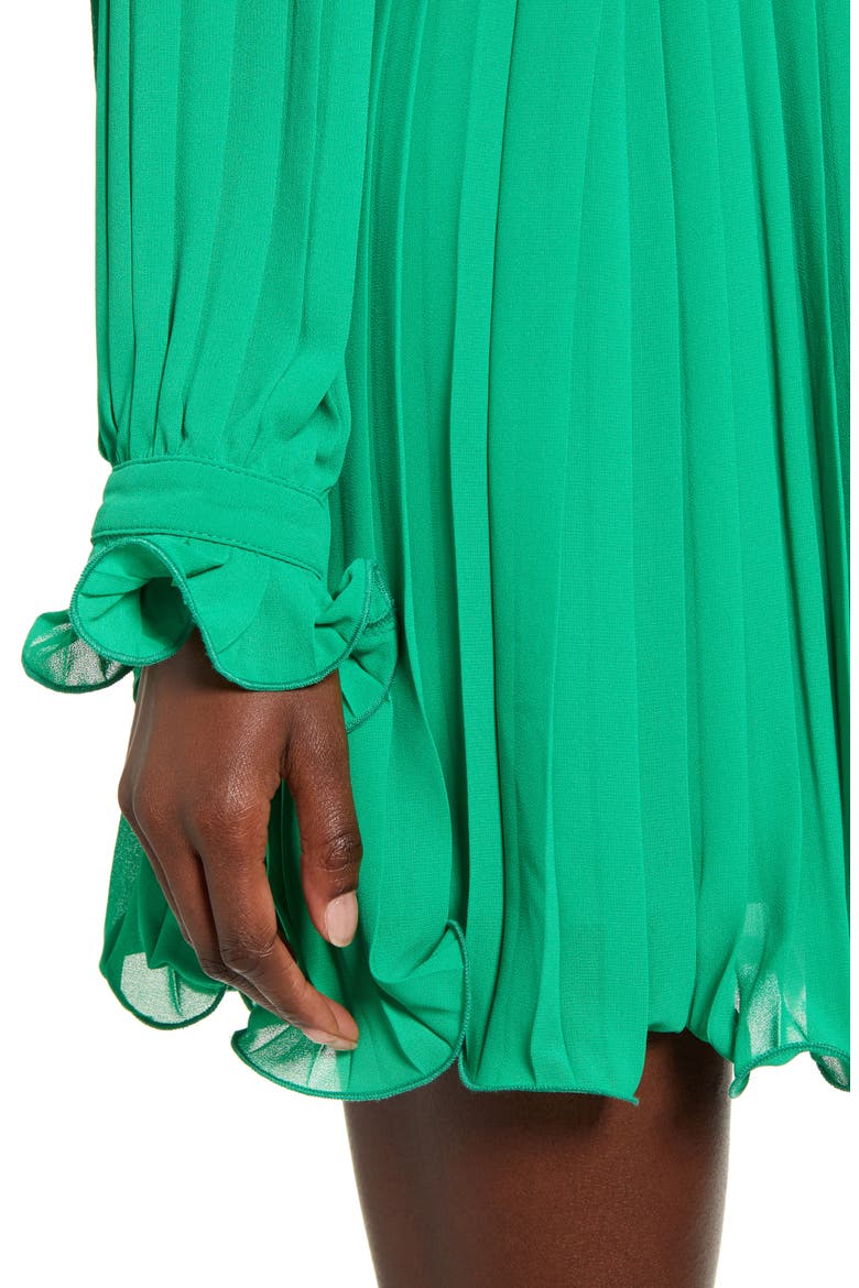 Pleated Ruffle Edge Long Sleeve Romper, Alternate, color, GREEN