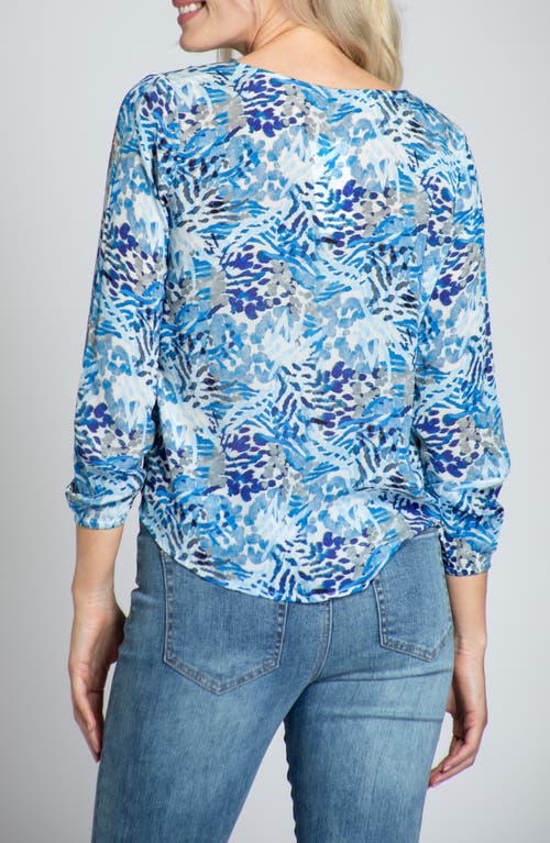Apny Print V-neck Tie Front Chiffon Top In Blue Multi