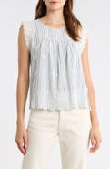 Lucky Brand Lace & Embroidery Detail Stripe Cotton & Linen Top