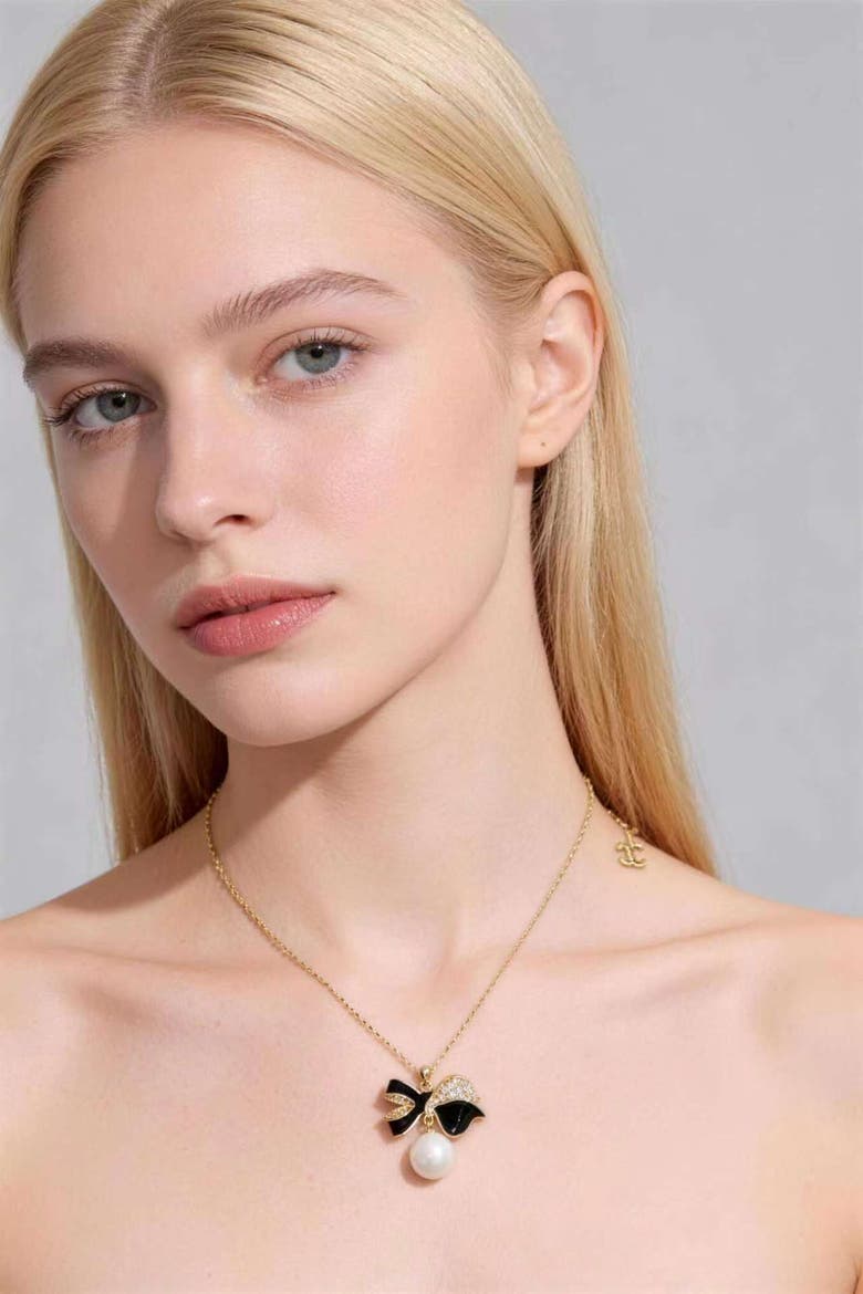 Butterfly Pearl Drop Necklace, Alternate, color, Gold