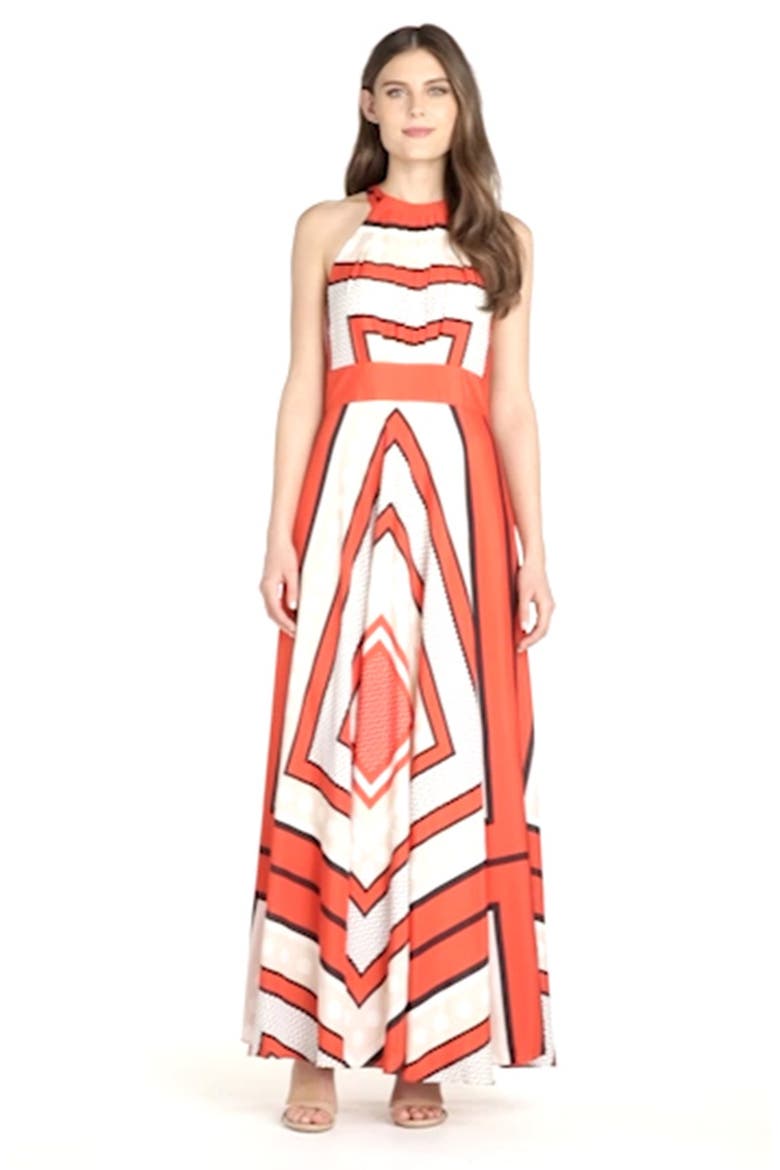 Scarf Print Crêpe de Chine Fit & Flare Maxi Dress, Alternate, color, MULTI