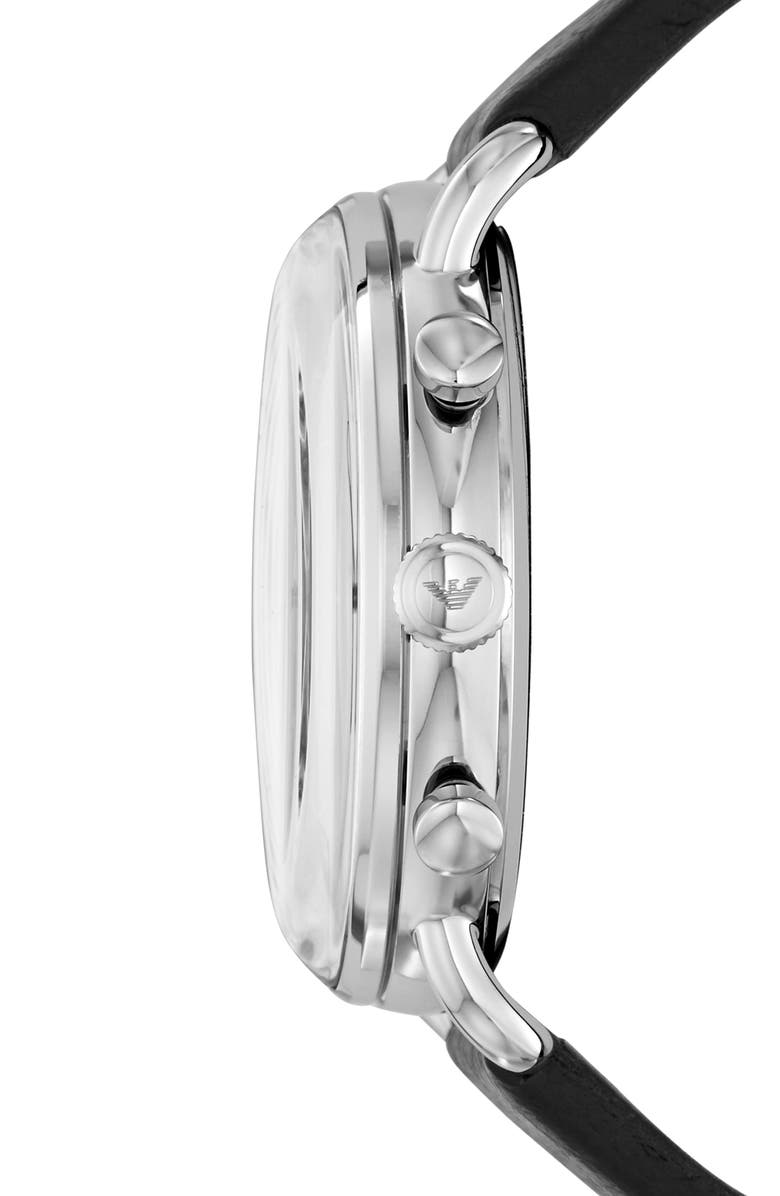 Emporio Armani Men's Chronograph Black Leather Watch, 43mm, Alternate, color, Silver