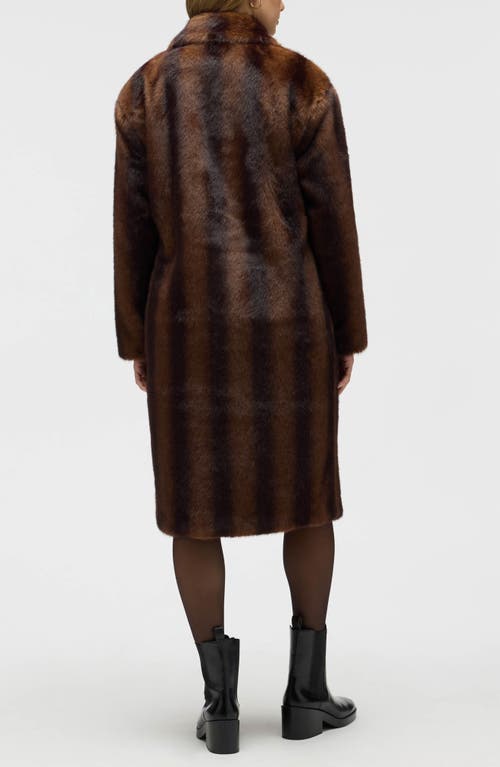 Nvlt Stripe Faux Fur Double Breasted Coat In Brown