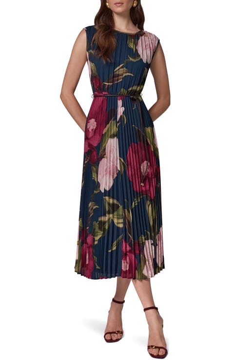 Floral Print Pleated Sleeveless Dress