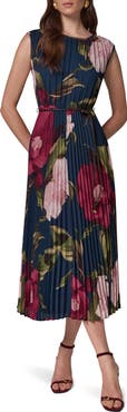 Donna Karan New York Floral Print Pleated Sleeveless Dress