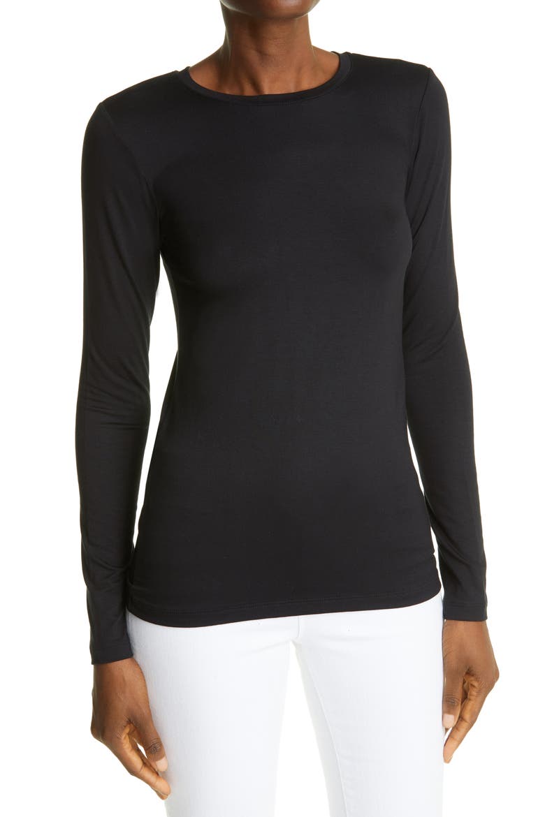 Tess Long Sleeve Stretch Jersey Top, Alternate, color, BLACK
