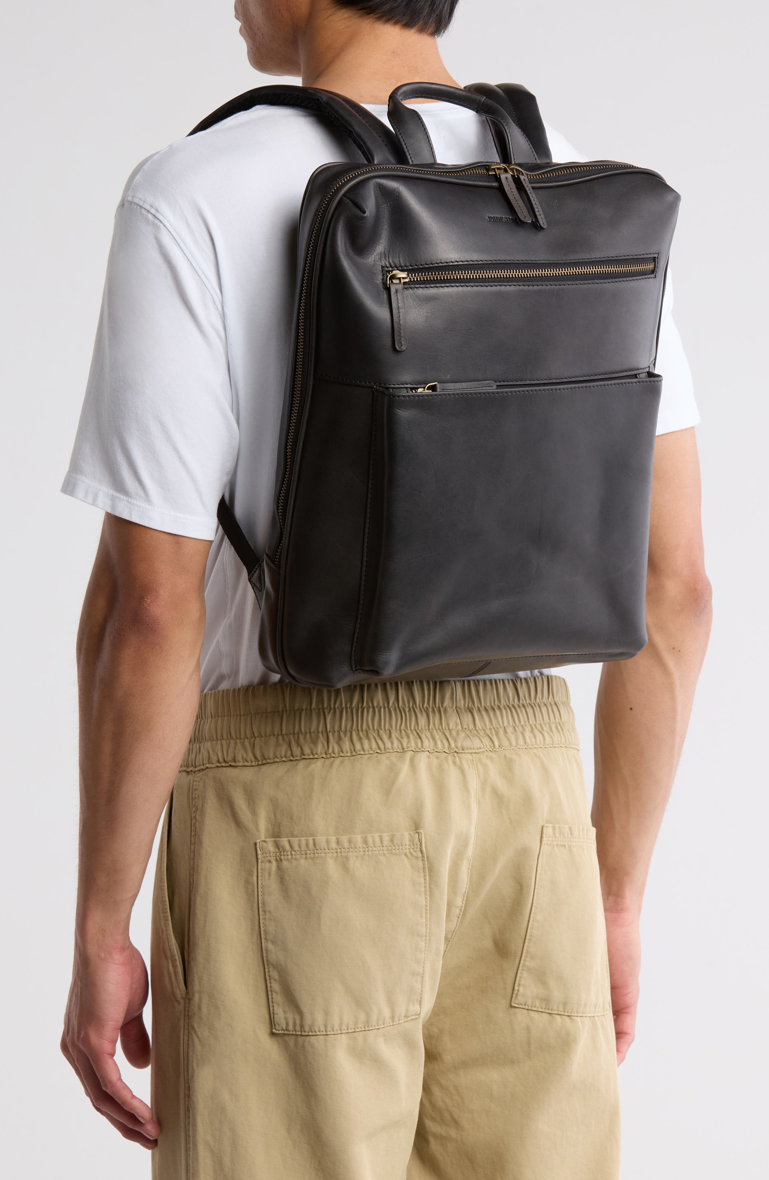 Johnston & Murphy Waxy Leather Slim Commuter Backpack, Alternate, color, Black