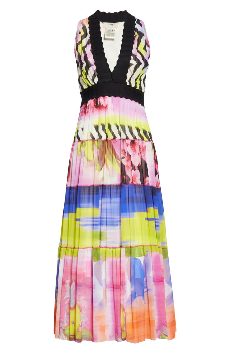 Fuzzi Floral Print Zigzag Midi Dress, Alternate, color,