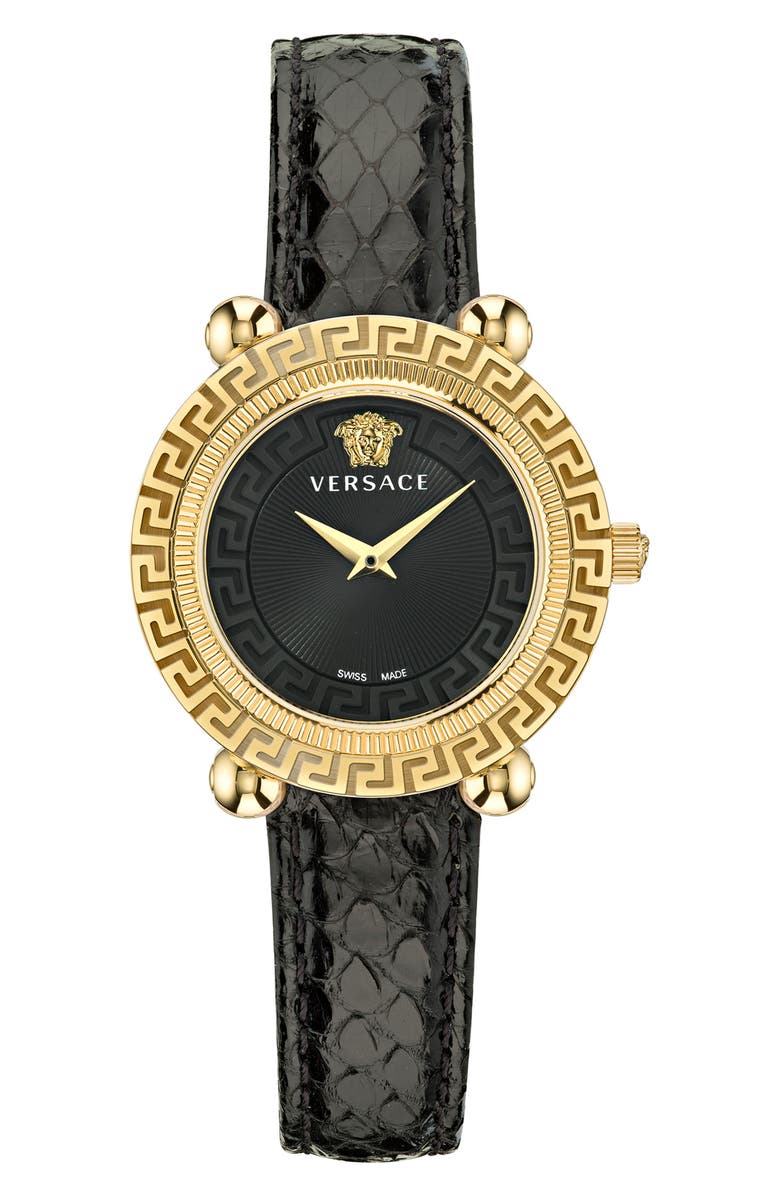 Versace Greca Twist Leather Strap Watch, 35mm, Main, color,
