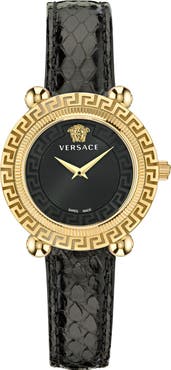 Versace Greca Twist Leather Strap Watch, 35mm
