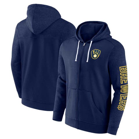 Men's Fanatics Branded Navy Milwaukee Brewers Offensive Line Up Lightweight Full-Zip Hoodie