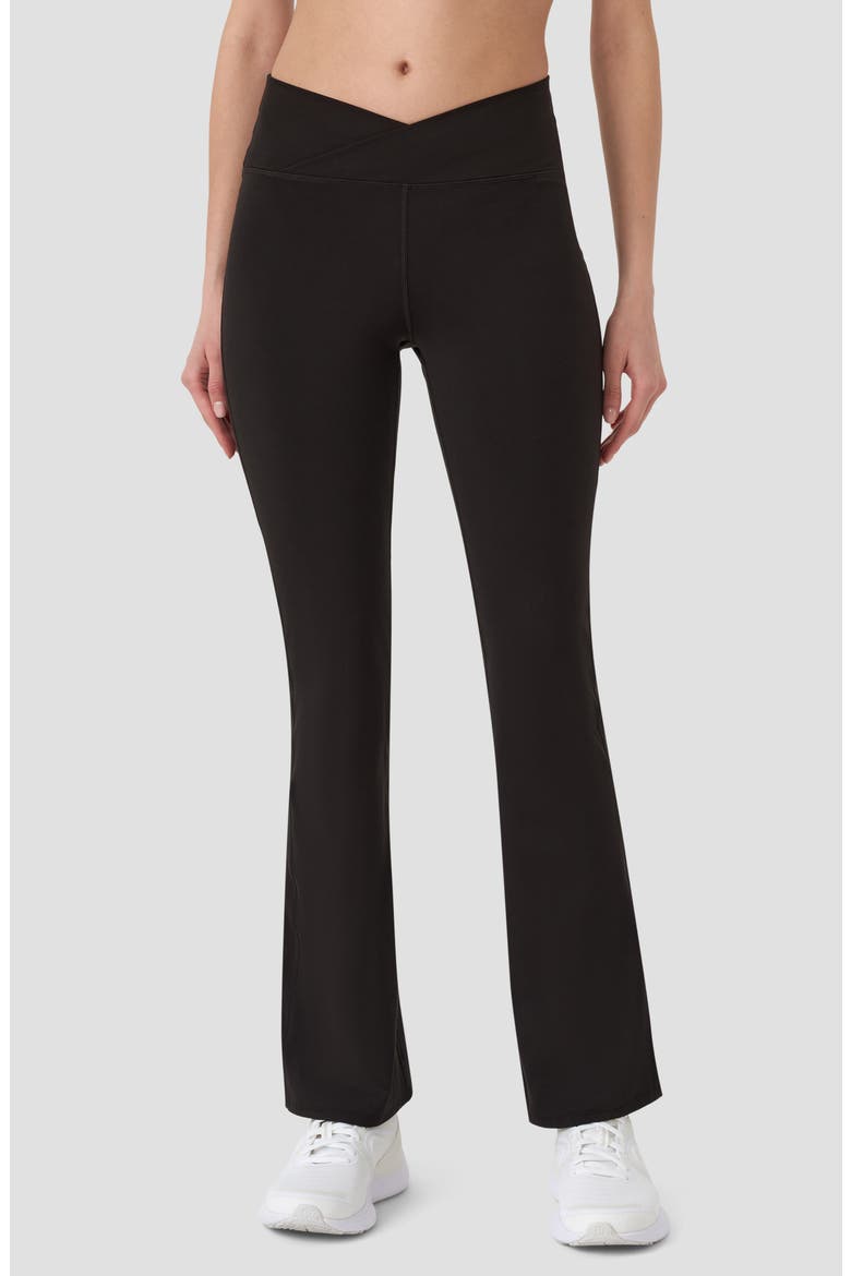 Crossover Waist Flare Leggings, Main, color, BLACK