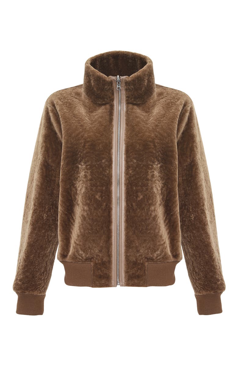 GORSKI Reversible Textured Genuine Shearling Bomber Jacket, Alternate, color, Camel/Camel
