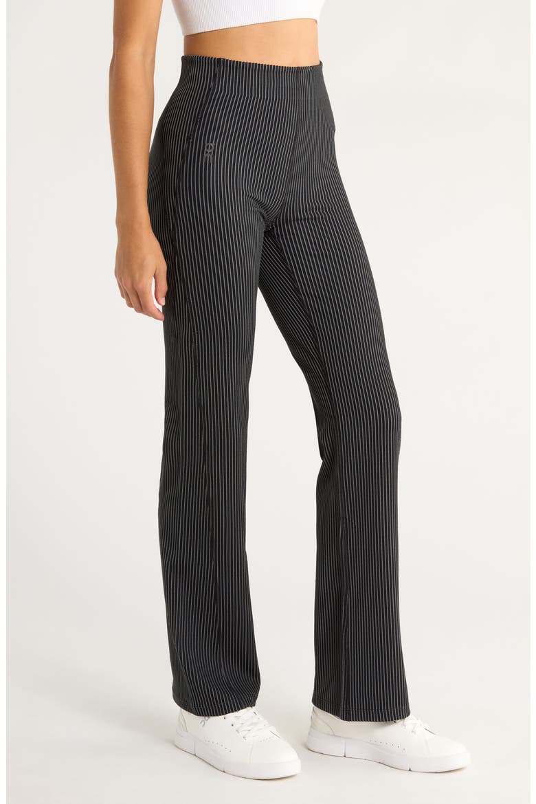 All Day Ribbed High Waist Pants, Alternate, color, BLACK/ ROCK