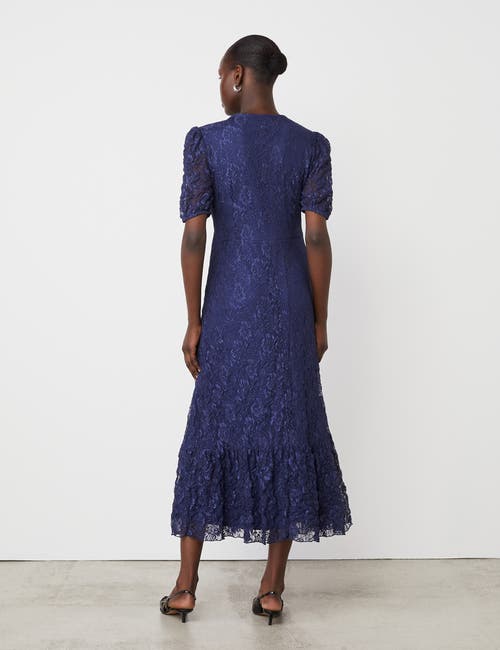 Finery London Loretta 3/4 Sleeve Lace Midi Dress In Blue