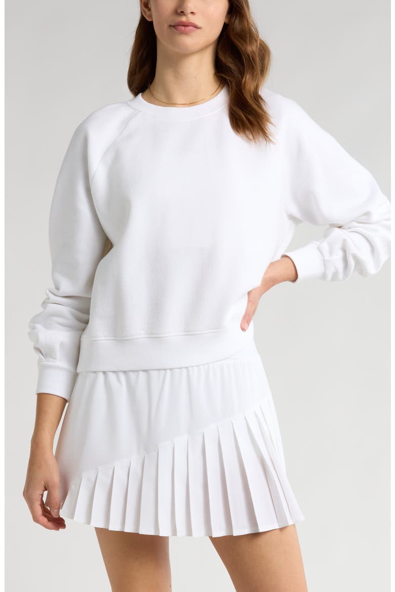 Cloud Fleece Ruched Sleeve Sweatershirt, Main, color, WHITE