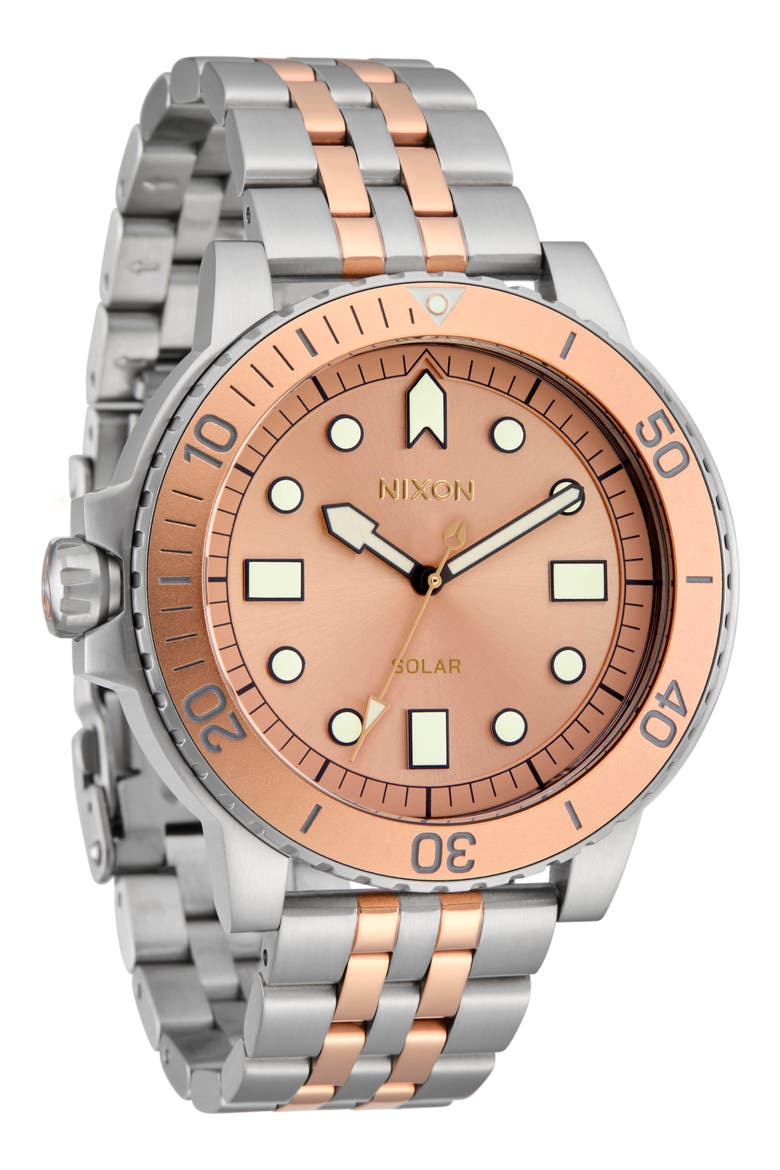 The Stinger Solar Dive Bracelet Watch, 44mm, Alternate, color, SILVER / CORAL