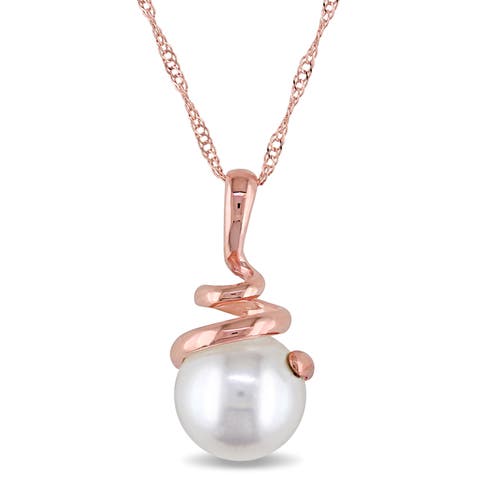 Cultured Pearl Swirl Pendant Necklace 14k
