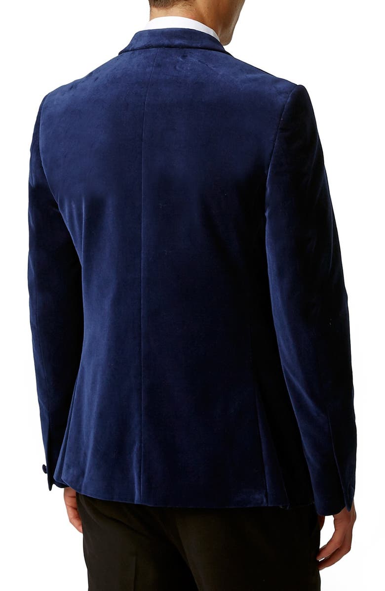 Topman Skinny Fit Blue Velvet Blazer, Alternate, color,