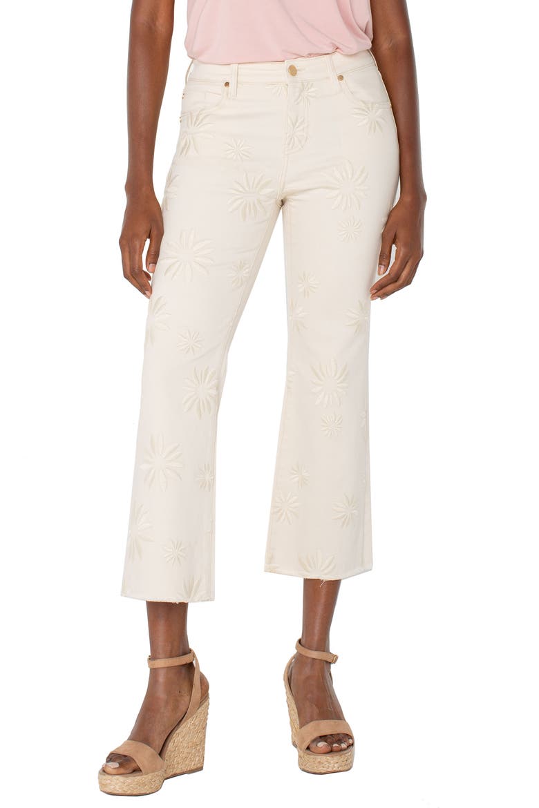 Hannah Floral Embroidered Frayed Crop Flare Jeans, Main, color, ECRU ABSTRCT FLORAL