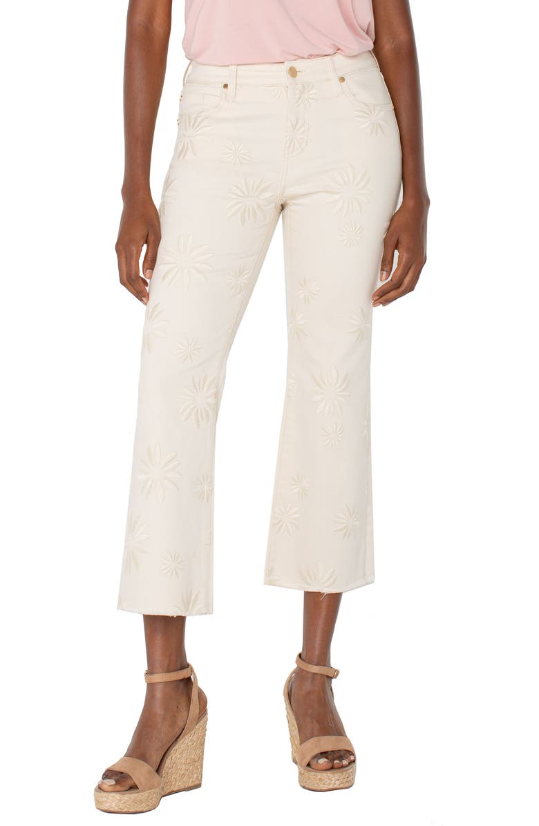 Liverpool Los Angeles Hannah Floral Embroidered Frayed Crop Flare Jeans, Main, color,