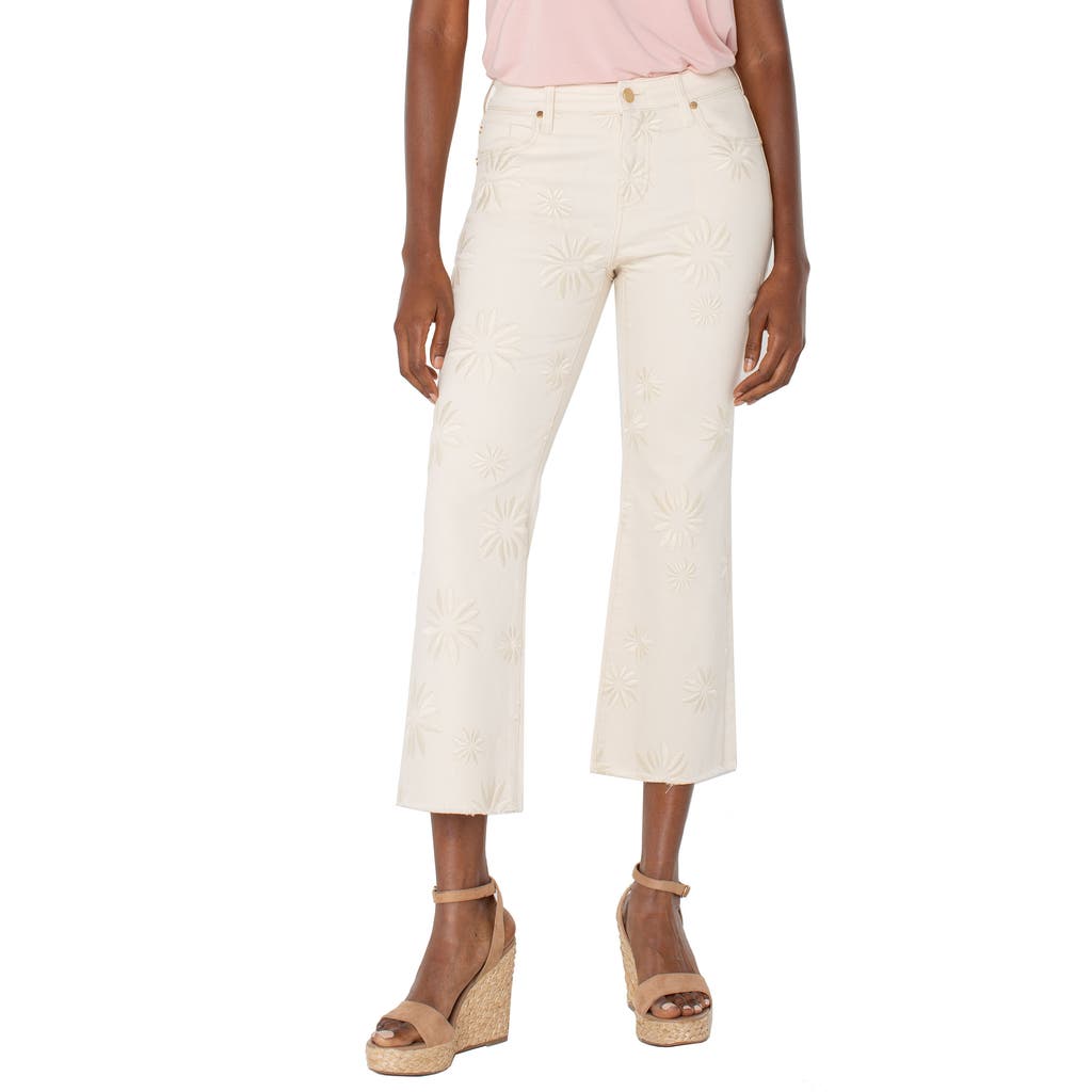 Shop Liverpool Los Angeles Hannah Floral Embroidered Frayed Crop Flare Jeans In Ecru Abstrct Floral
