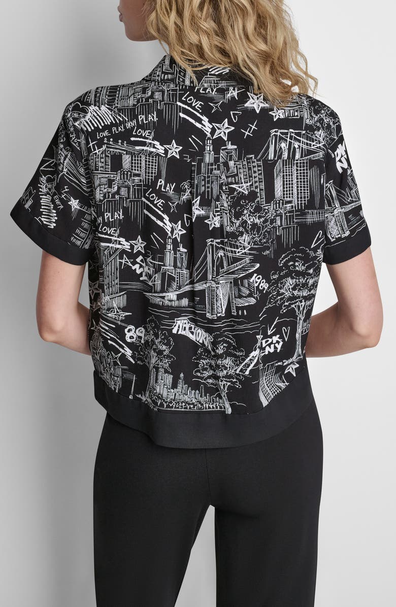 DKNY Print Short Sleeve Button-Up Shirt, Alternate, color, New York Toile Black
