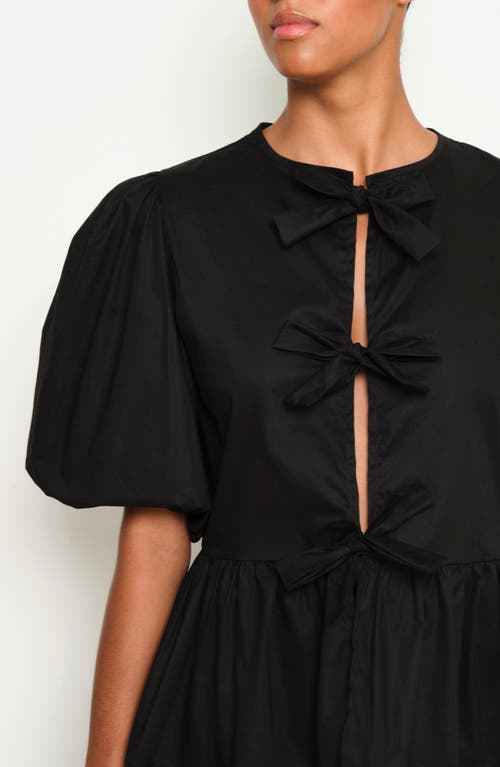 The Lulo Project Orquid Tie Front Stretch Cotton Top In Black