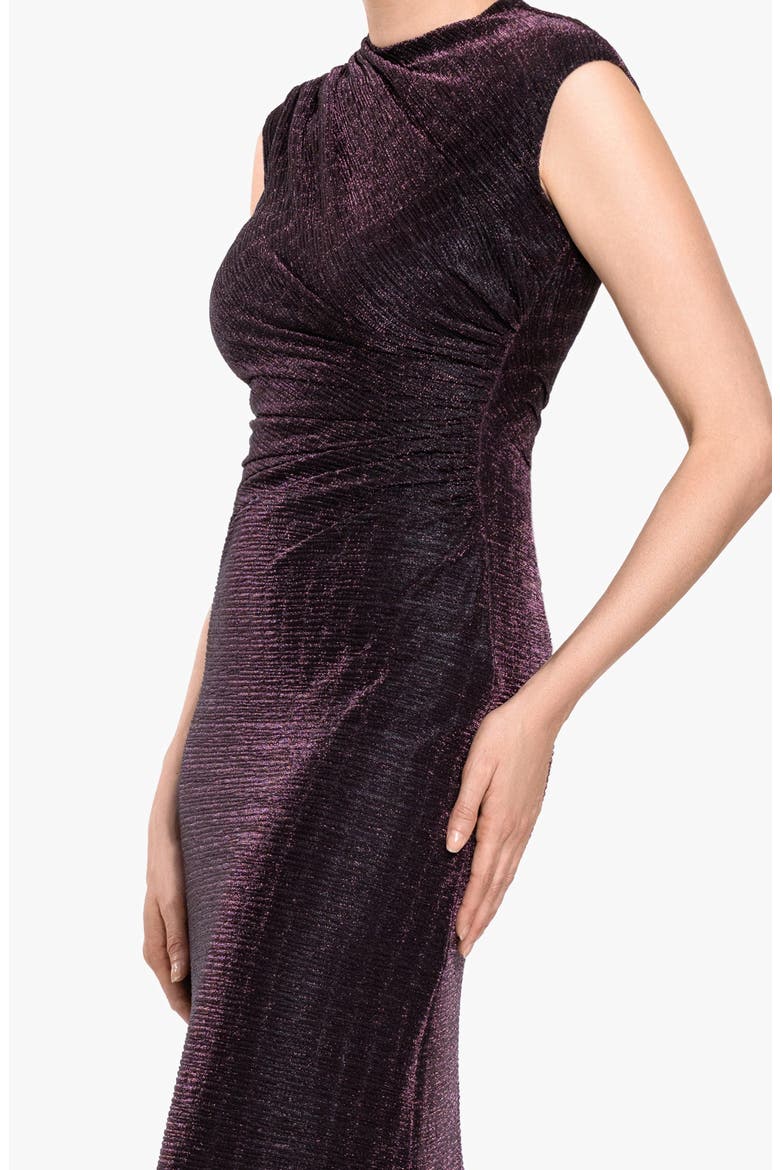 Metallic Crinkle Ruched Gown, Alternate, color, BLACK/ PLUM