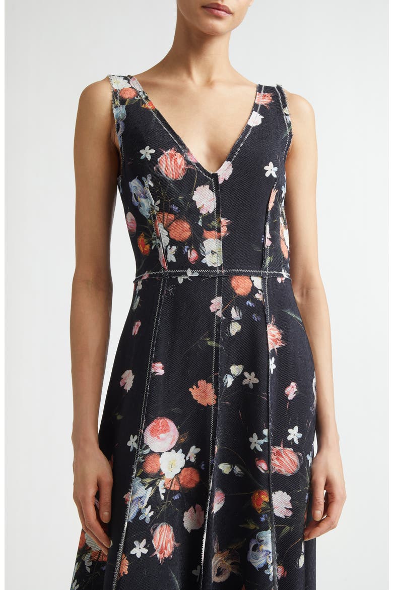 Floral Print Textured Twill Fit & Flare Dress, Alternate, color, DUTCH FLOWER PAINTING BLACK